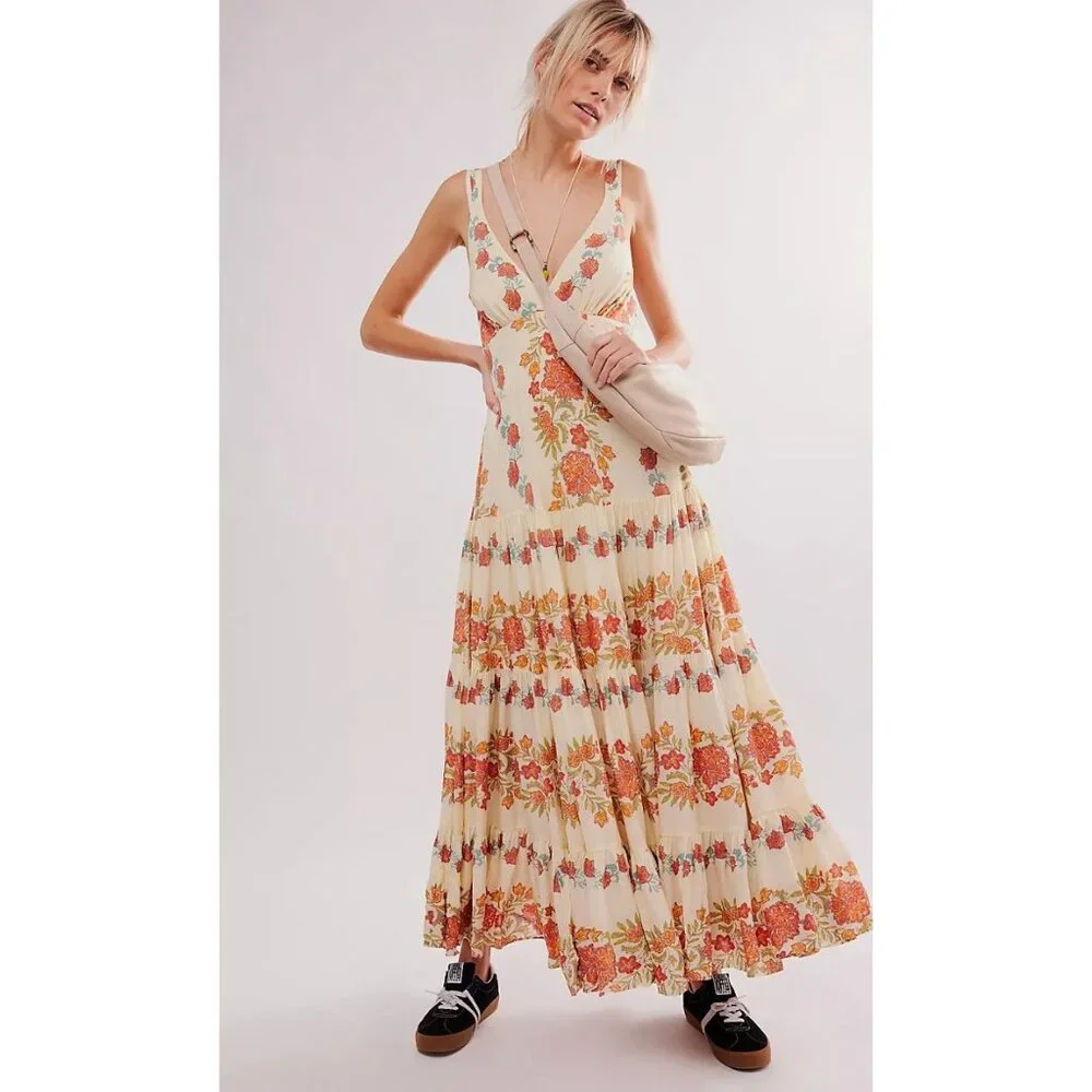 Free People Eden Bohemian Floral Maxi Dress Size Large - Picture 1 of 6